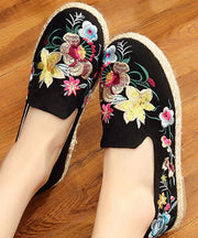 Black Flat Feet Shoes Cotton Fabric Boutique Embroidered Flat Feet Shoes