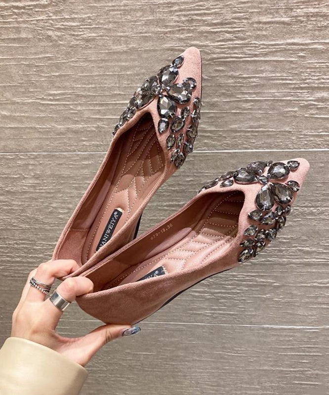 Black Flat Shoes Fashion  Splicing Zircon Pointed Toe