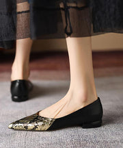 Black Flat Shoes For Women Sheepskin Beautiful Splicing Pointed Toe