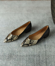 Black Flat Shoes For Women Sheepskin Beautiful Splicing Pointed Toe