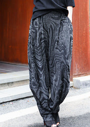 Schwarze, graue, dicke Harems-Winterhose mit hoher Taille