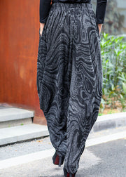 Schwarze, graue, dicke Harems-Winterhose mit hoher Taille