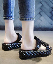 Black Handmade Splicing Platform Slide Sandals Peep Toe