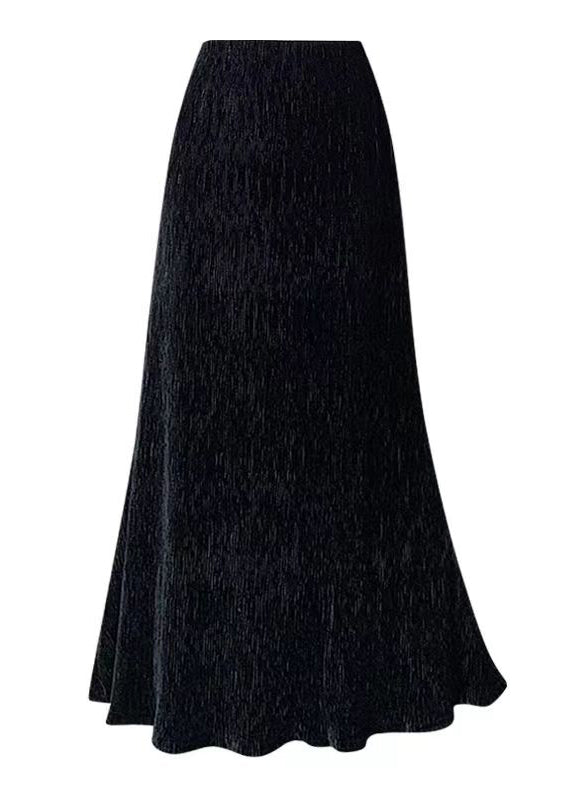 Black High Waist Velour Fish Tail Skirt Elastic Waist Spring