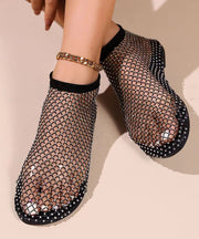 Black Hollow Out Zircon Flat Sandals Breathable Mesh 2024 New