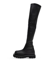 Black Knee Boots Platform Cowhide Leather Art Splicing Zippered