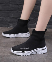 Black Knit Fabric Ankle boots Platform Boots - SooLinen