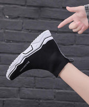 Black Knit Fabric Ankle boots Platform Boots - SooLinen