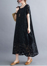 Black Lace A Line Dress O-Neck Hollow Out Summer