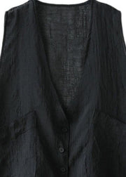 Black Linen Cardigan Vest Large Women Summer - SooLinen
