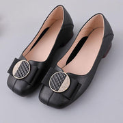 Black Loafer Shoes Genuine Leather Women Splicing Loafer Shoes - SooLinen