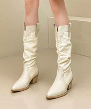 Black Long Boots Fashion Splicing Chunky Pointed Toe