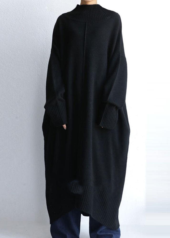 Black Long Knit Dress High Neck Oversized Spring