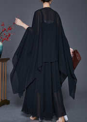 Black Loose Chiffon Two Piece Suit Set Asymmetrical Design Spring