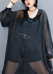 Black Loose Chiffon UPF 50+ Cardigans Oversized Side Open Summer