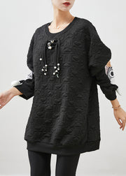 Black Loose Cotton Pullover Streetwear Tasseled Spring