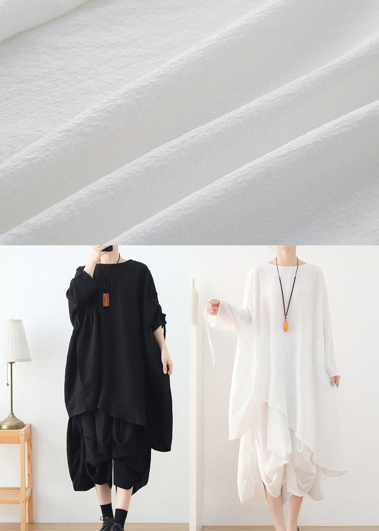 Schwarze, lockere Baumwoll-Pullover-Tops, asymmetrisches Design, lange Ärmel