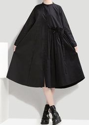 Black Loose shirt Dresses Patchwork Ruffled Spring