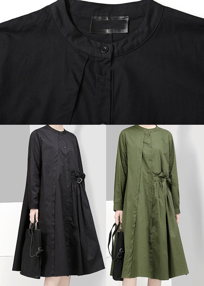 Black Loose shirt Dresses Patchwork Ruffled Spring