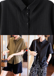 Black Low High Design Button Solid Silk Shirt Summer