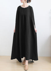 Black Low High Design Cotton Long Dress Short Sleeve