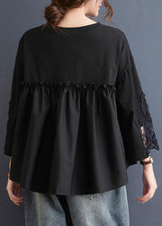 Black Low High Design Cotton T Shirt O Neck Spring