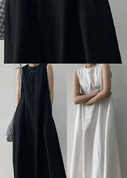 Black O-Neck Cotton Robe Dresses Sleeveless