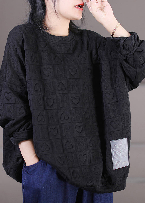 Black O-Neck Graphic Patchwork Sweatshirts Long Sleeve