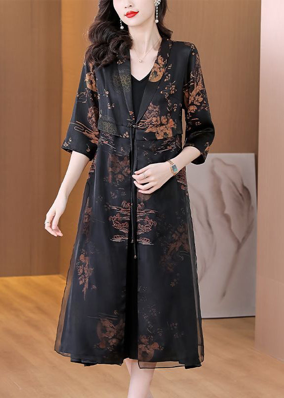 Black Oriental Silk Cardigan Embroidered Chinese Button Summer