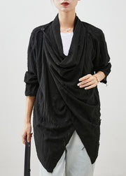Black Oversized Cotton Ripped Cardigans Asymmetrical Spring