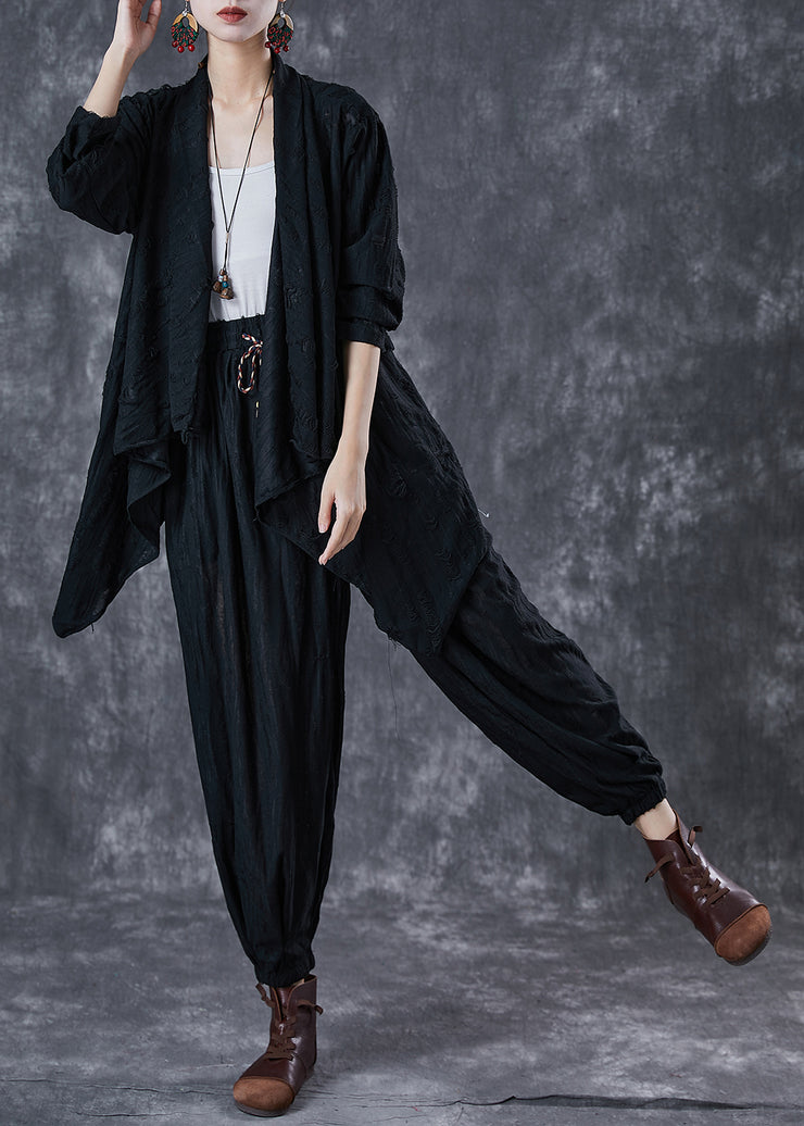 Black Oversized Cotton Two Piece Suit Set Asymmetrical Fall