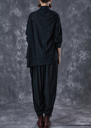 Black Oversized Cotton Two Piece Suit Set Asymmetrical Fall