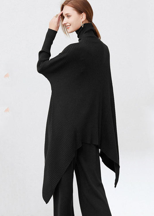 Black Oversized Wool Sweaters Asymmetrical Design Long Sleeve