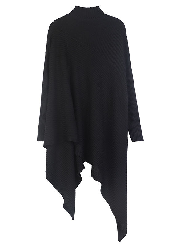 Schwarze, übergroße Wollpullover mit asymmetrischem Design und langen Ärmeln