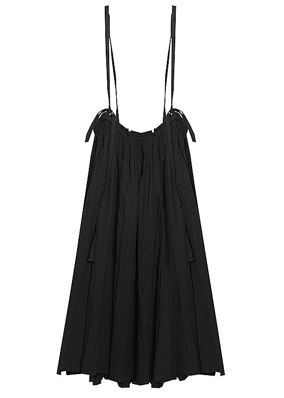 Black Patchwork Button Summer Strap Dress