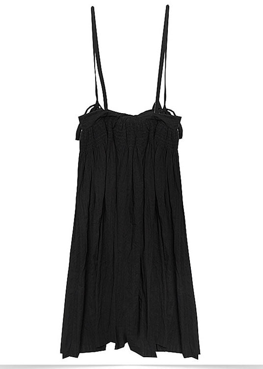 Black Patchwork Button Summer Strap Dress