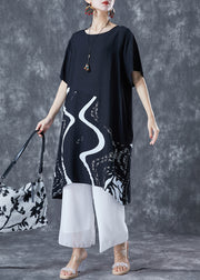 Black Patchwork Cotton Holiday Dress Oversized Print Summer