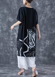 Black Patchwork Cotton Holiday Dress Oversized Print Summer