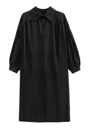 Black Patchwork Cotton Maxi Dress Oversized Wrinkled Spring