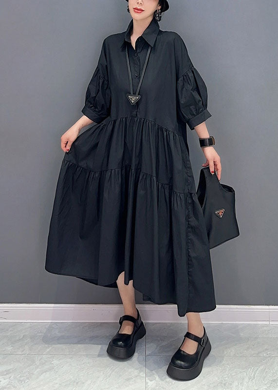 Black Patchwork Cotton Maxi Dresses Oversized Exra Large Hem Summer