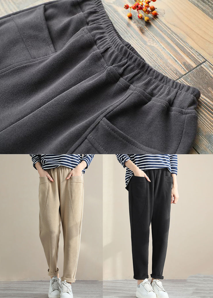 Black Patchwork Cotton Pants Pockets Solid Color Spring