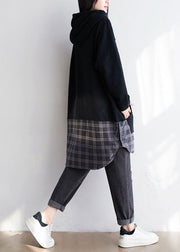 Black Patchwork Cotton Pullover Sweatshirt Dress Oversized Print Spring