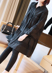 Black Patchwork Cotton Shirt Dresses Oversized Spring