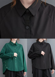 Black Patchwork Cotton Shirt Top Oversized Pockets Fall
