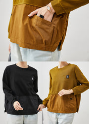 Black Patchwork Cotton Sweatshirt Streetwear Oversized Spring