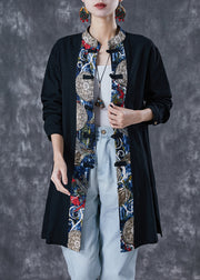 Black Patchwork Cotton Top Oversized Chinese Button Fall