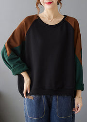 Black Patchwork Cozy Pullover Long Sleeve