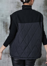 Black Patchwork Fine Cotton Filled Women Vests Oversized Spring