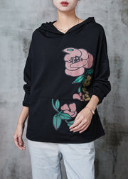 Black Patchwork Floral Cotton Sweatshirt Oversized Spring