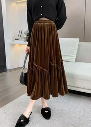 Black Patchwork French Velour Skirts Ruffled Elastic Waist Spring